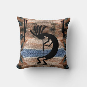 Kokopelli Southwest Desert Mosaic Earthtone 16" Throw Pillow