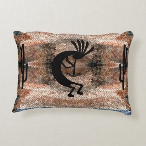 Kokopelli Southwest Desert Mosaic Earthtone Accent Pillow