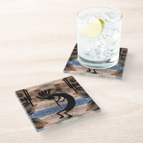 Kokopelli Southwest Desert Mosaic Glass Coaster