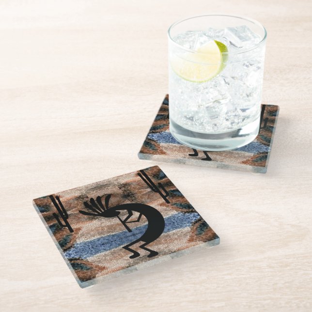 Kokopelli Southwest Desert Mosaic Glass Coaster (Angled)