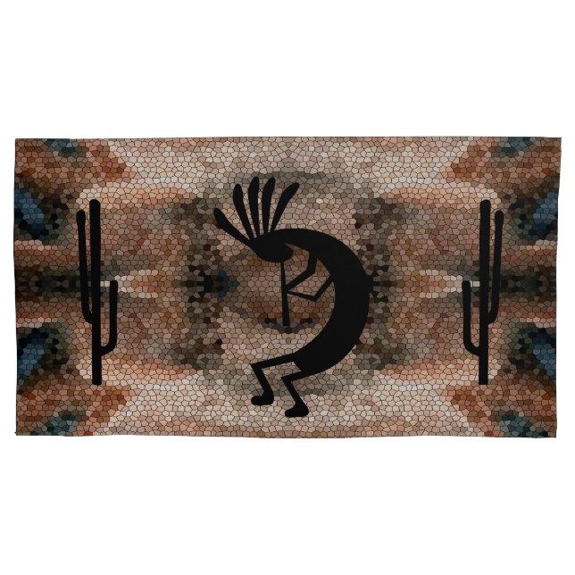 Kokopelli Southwest Desert Mosaic King Earthtone Pillow Case (Front)