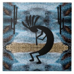 Kokopelli Southwest Desert Mosaic L Blue Ceramic Tile<br><div class="desc">The Kokopelli design is a graphic illustration by artist/designer Charmaine Paulson.  The illustration was created as a vector,  and then enhanced in photo software.  This design is available on crafting supplies at Craftmaster,  and on a variety of products at Windyone. Enjoy!</div>