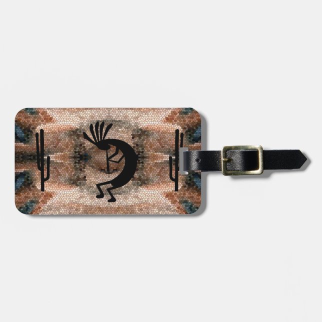 Kokopelli Southwest Desert Mosaic Luggage Tag (Front Horizontal)
