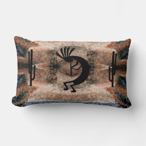 Kokopelli Southwest Desert Mosaic Lumbar Pillow