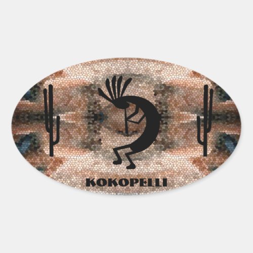 Kokopelli Southwest Desert Mosaic Oval Sticker