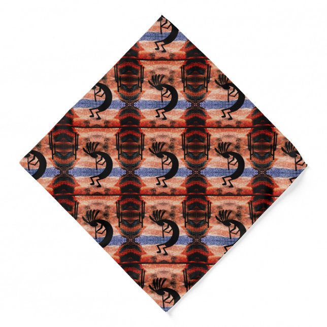 Kokopelli Southwest Desert Mosaic Pattern  Bandana (Front)
