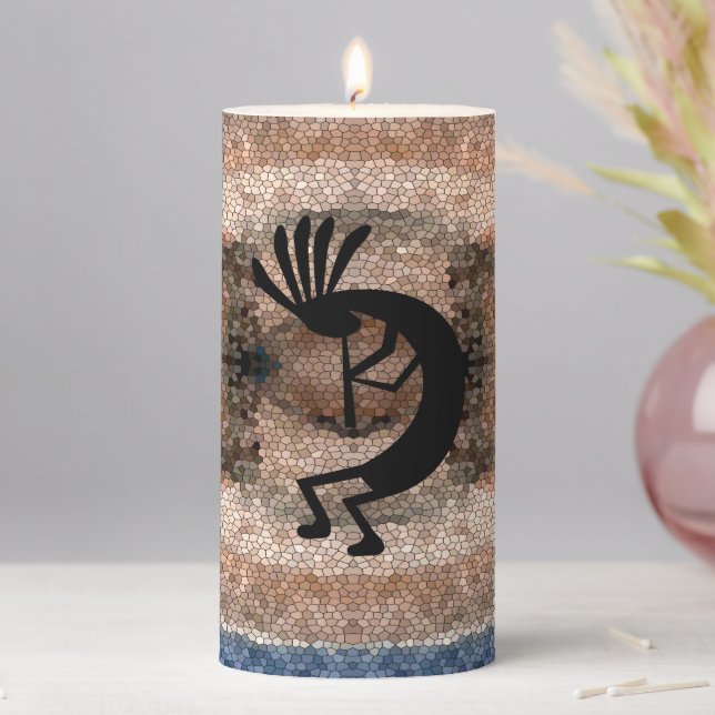 Kokopelli Southwest Desert Mosaic Pillar Candle (In Situ)