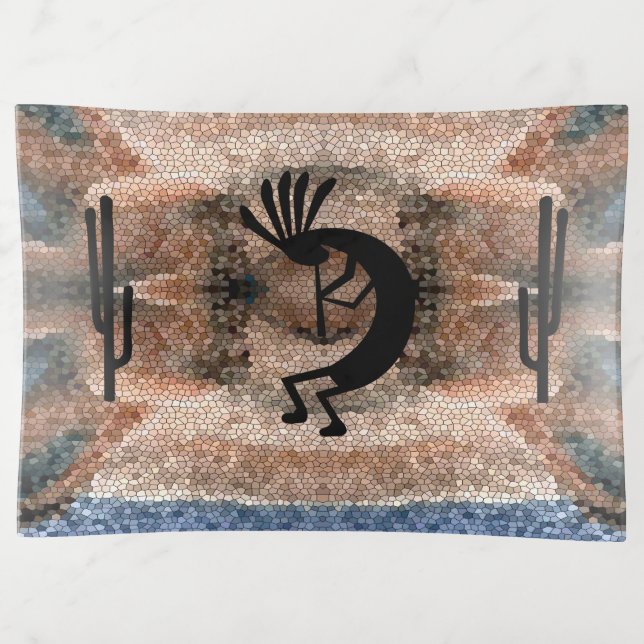 Kokopelli Southwest Desert Mosaic rec Trinket Tray (Front)