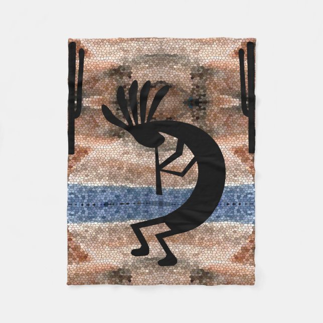 Kokopelli Southwest Desert Mosaic Small Fleece Blanket (Front)