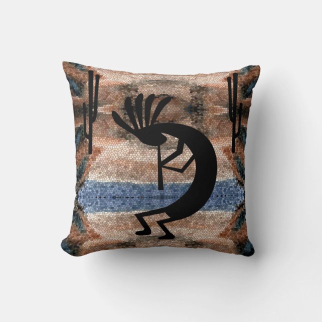 Kokopelli Southwest Desert Mosaic sq Throw Pillow (Front)