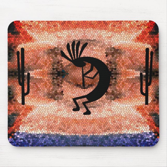 Kokopelli Southwest Desert Mosaic Sunset Mouse Pad (Front)