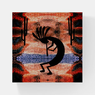 Kokopelli Southwest Desert Mosaic Sunset Paperweight