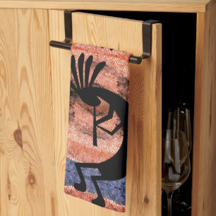 Kokopelli Southwest Desert Sunset 2 Mosaic Kitchen Towel