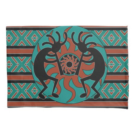 Kokopelli Southwest Design Turquoise Decorative Pillow Case