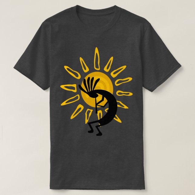 Kokopelli Southwest Gold Sun  T-Shirt (Design Front)