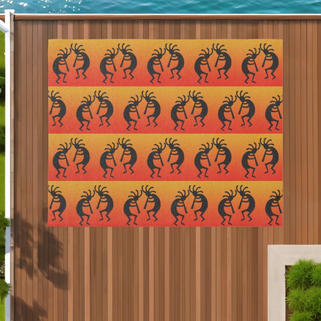 Kokopelli Southwest Pattern Black And Orange Outdoor Rug (Insitu (Outdoor 1))