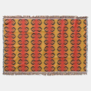 Kokopelli Southwest Pattern Black And Orange Throw Blanket by machomedesigns at Zazzle