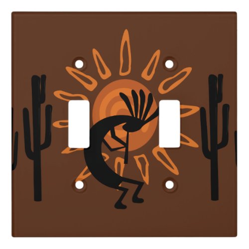 Kokopelli Southwest Rustic Brown Double Light Switch Cover