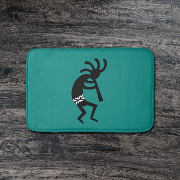 Kokopelli Southwest Teal And Black Bath Mat by machomedesigns at Zazzle