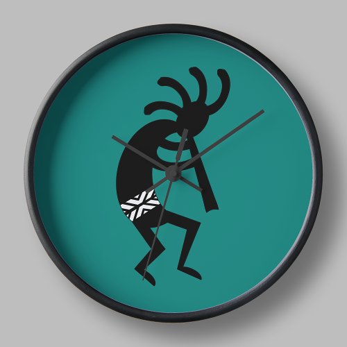 Kokopelli Southwest Teal And Black Large Clock