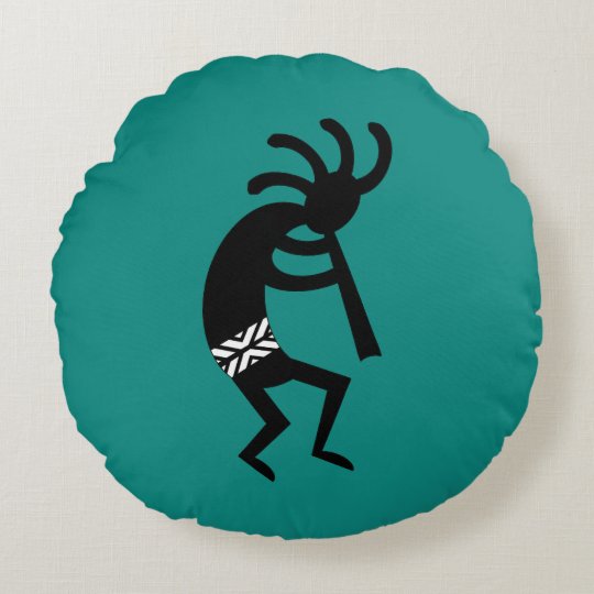 Kokopelli Southwest Teal Design Round Pillow