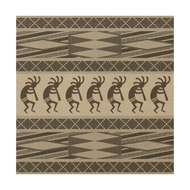 Kokopelli Southwest Tribal Aztec Pattern Wood Wall Art (Front)