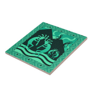 Kokopelli Southwest Turquoise And Black Trivet