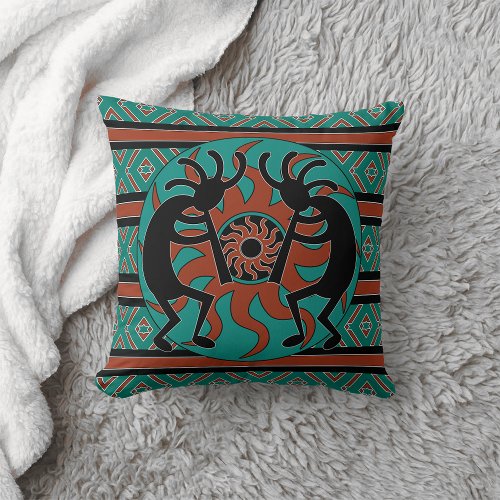 Kokopelli Southwest Turquoise Decorative Throw Pillow