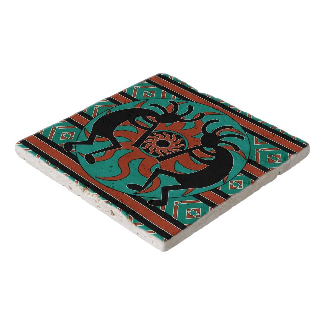 Kokopelli Southwest Turquoise Stone Trivet (Corner)