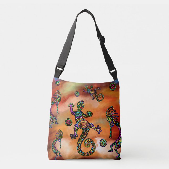 Kokopelli Southwestern Art Crossbody Bag (Front)