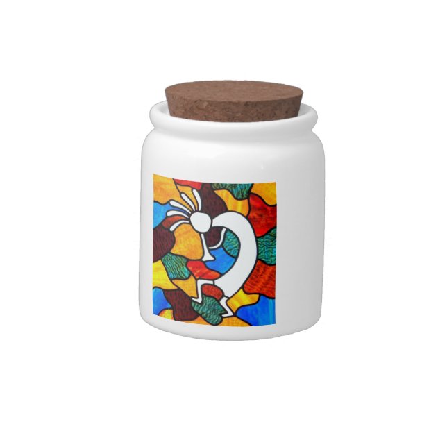 Kokopelli Stained Glass Candy Jar (Left)