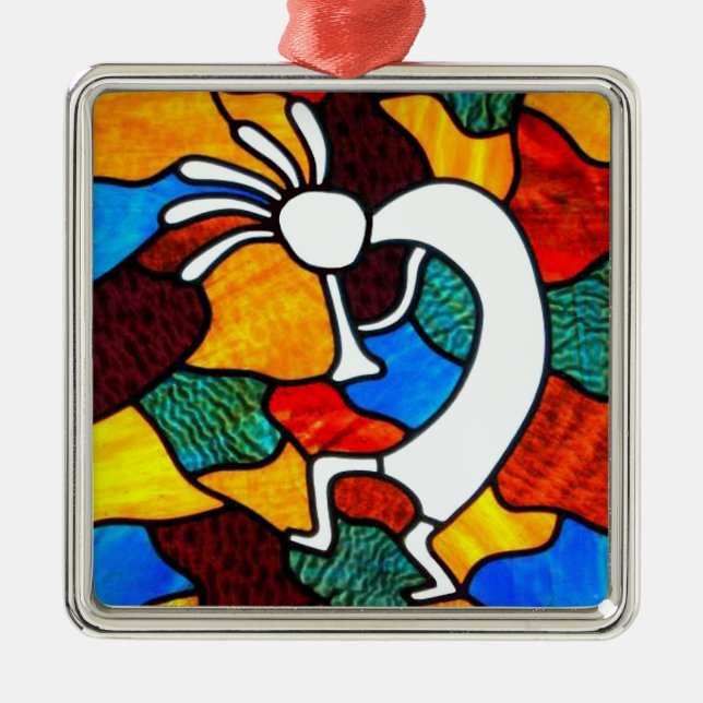 Kokopelli Stained Glass Metal Ornament (Front)