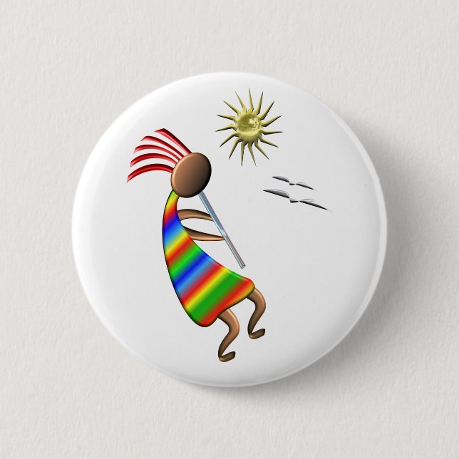 Kokopelli Sun and Birds Pinback Button (Front)
