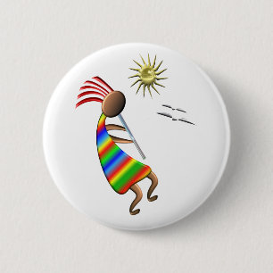 Kokopelli Sun and Birds Pinback Button
