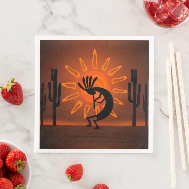 Kokopelli Sun Bronzed Sunset Brown Paper Dinner Napkins (Insitu)