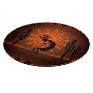 Kokopelli Sun Bronzed Sunset Desert 12" Round Cutting Board