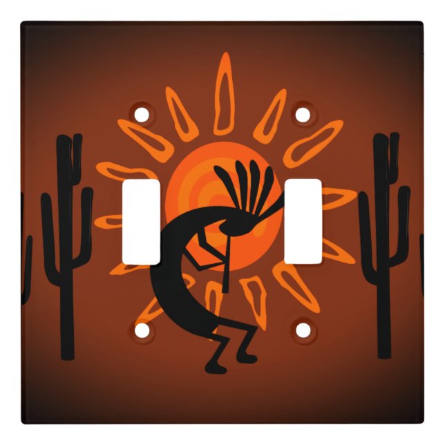Kokopelli Sun Bronzed Sunset Double Light Switch Cover (Front)