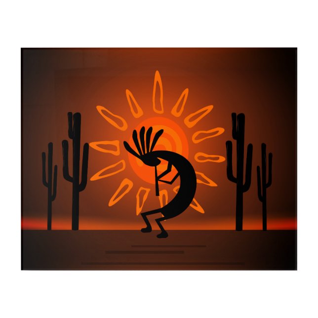 Kokopelli Sun Bronzed Sunset Landscape 2 Acrylic Print (Front)