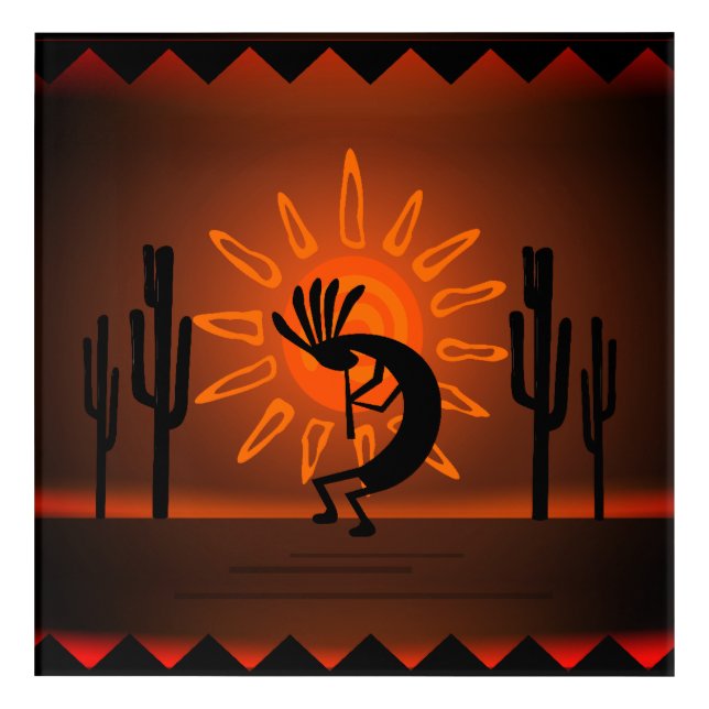Kokopelli Sun Bronzed Sunset Landscape Sq Acrylic Print (Front)
