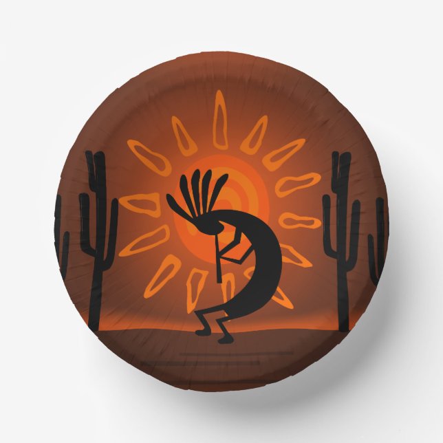 Kokopelli Sun Bronzed Sunset  Paper Bowls (Front)