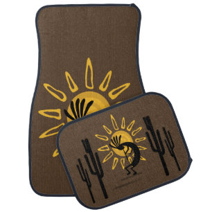 Kokopelli Sun Rustic Brown Car Floor Mat