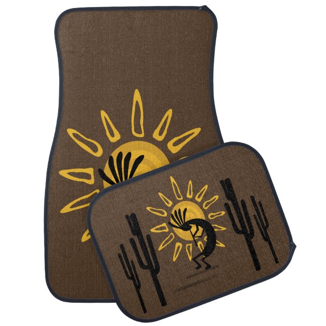 Kokopelli Sun Rustic Brown Car Floor Mat (Set)