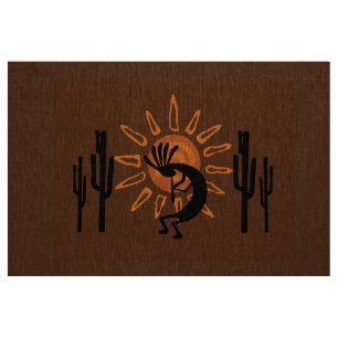 Kokopelli Sun Southwest Desert Rustic Brown Fabric