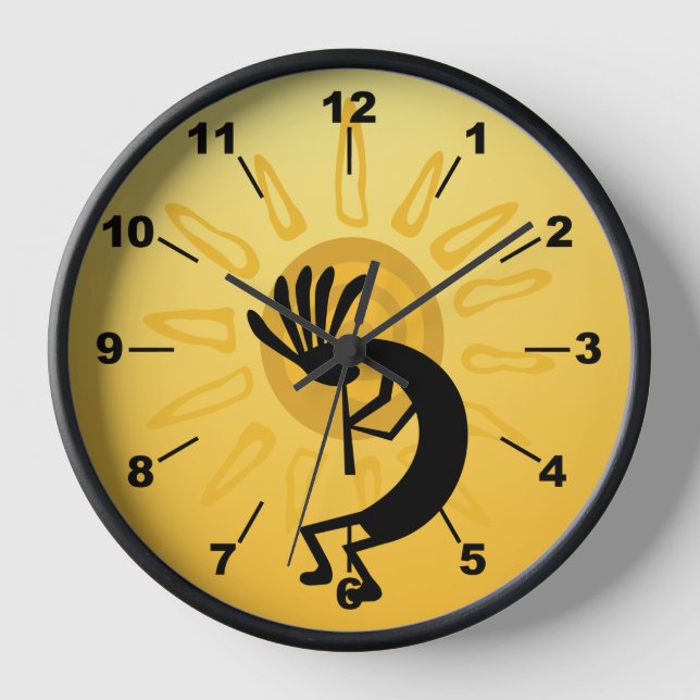 Kokopelli Sun Southwest Golden Clock (Front)