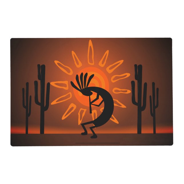 Kokopelli Sun Southwest Rustic Bronzed Brown  Placemat (Back)