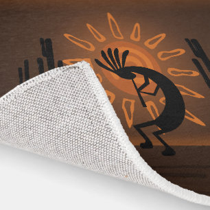 Kokopelli Sun Southwest Rustic Bronzed Brown  Rug