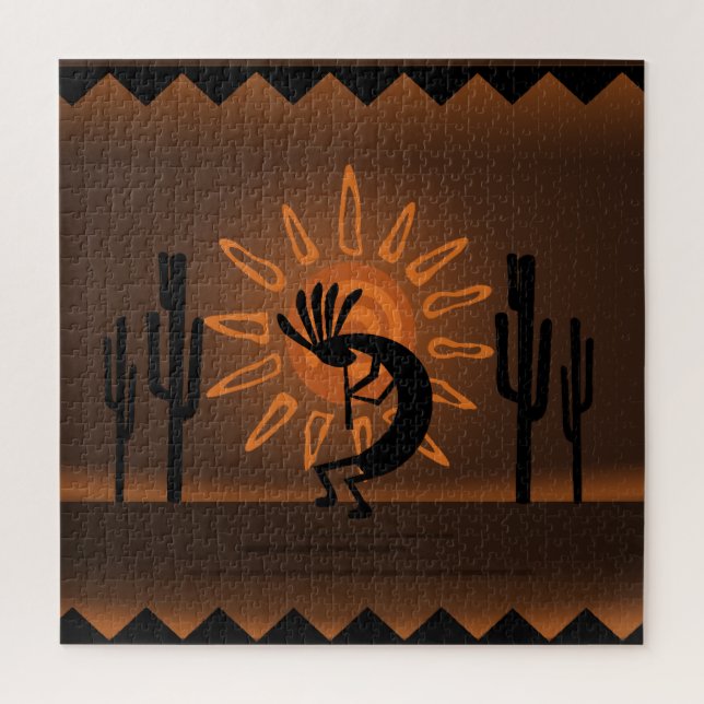 Kokopelli Sun Southwest Rustic Brown 3 20" x 20" Jigsaw Puzzle (Vertical)