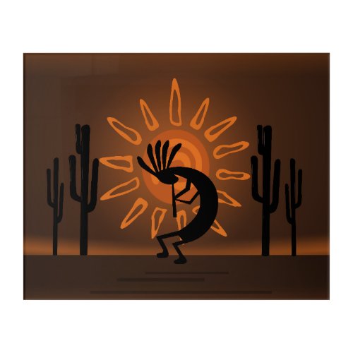 Kokopelli Sun Southwest Rustic Brown Acrylic 2 Acrylic Print