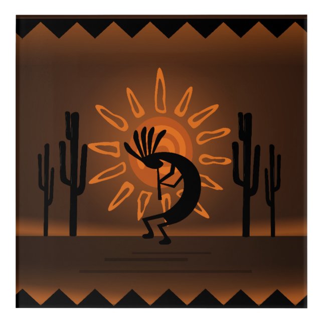 Kokopelli Sun Southwest Rustic Brown Acrylic 3 Acrylic Print (Front)