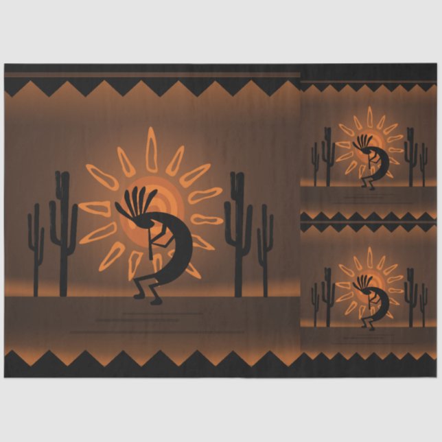 Kokopelli Sun Southwest Rustic Brown Decoupage Set Tissue Paper (Front)